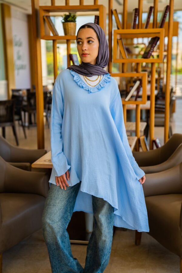 Luna Ruffle Blouse In Baby Blue