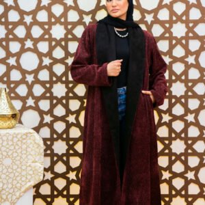 Waqaar Velvet Metallic Jacket in Burgundy