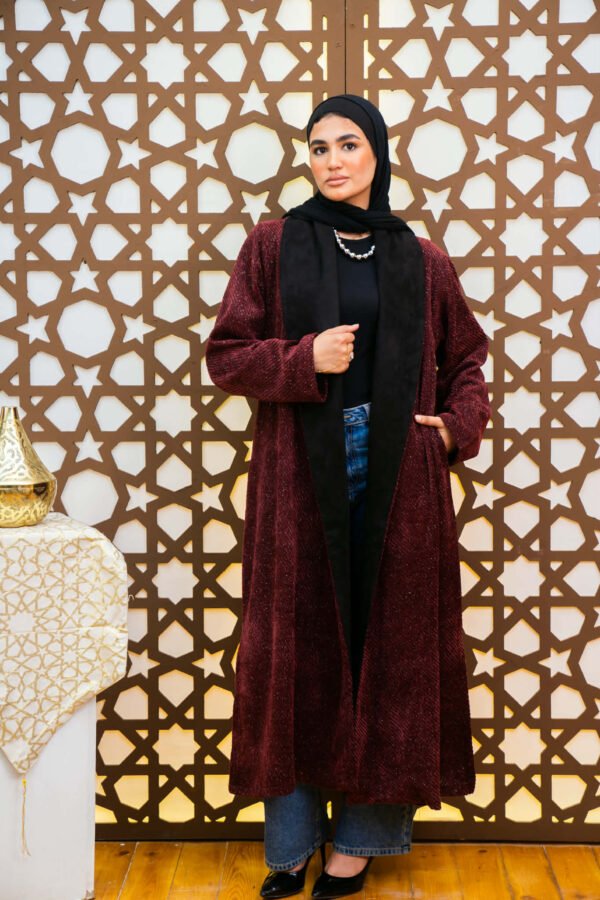 Waqaar Velvet Metallic Jacket in Burgundy