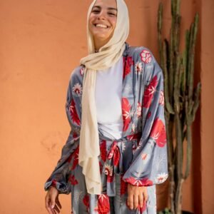 Red Floral Printed Kimono