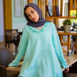 Luna Ruffle Blouse In Light Turquoise