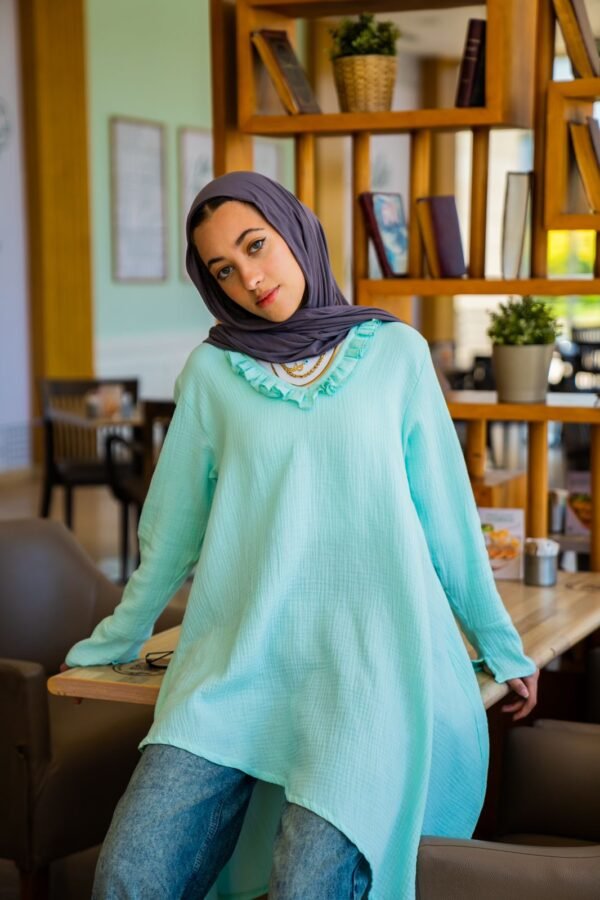 Luna Ruffle Blouse In Light Turquoise