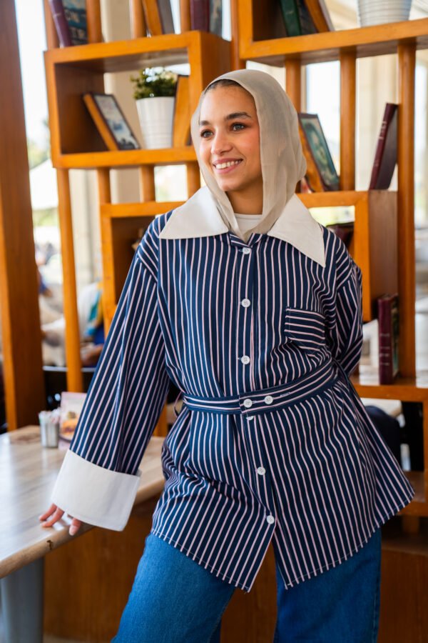 Noura Striped Shirt in Navy Blue